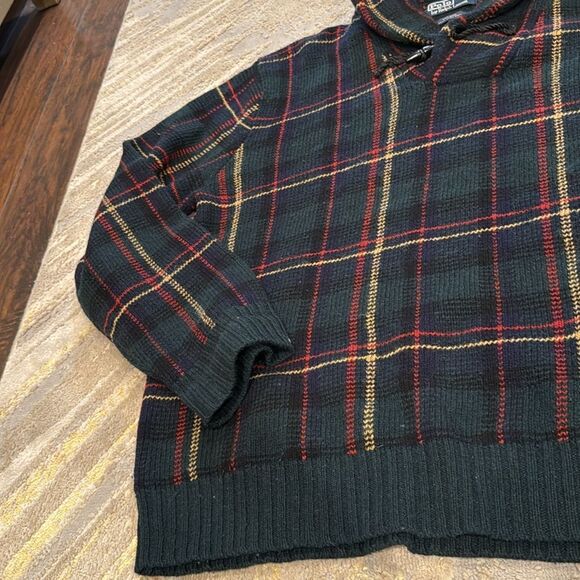 Vintage Polo Ralph Lauren wool Sweater! XXL Green Tartan Plaid Fisherman Style - Picture 5 of 10
